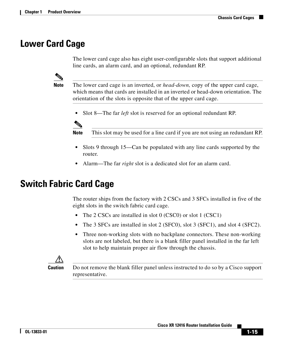 Cisco Systems Cisco XR 12416 manual Lower Card Cage, Switch Fabric Card Cage 