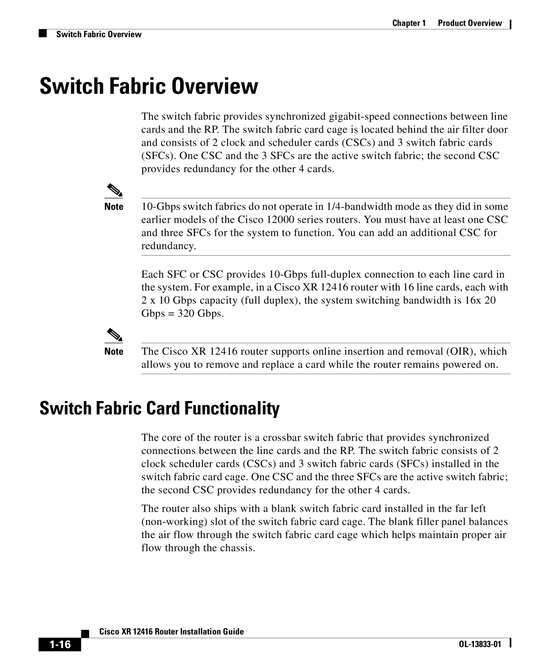 Cisco Systems Cisco XR 12416 manual Switch Fabric Overview, Switch Fabric Card Functionality 