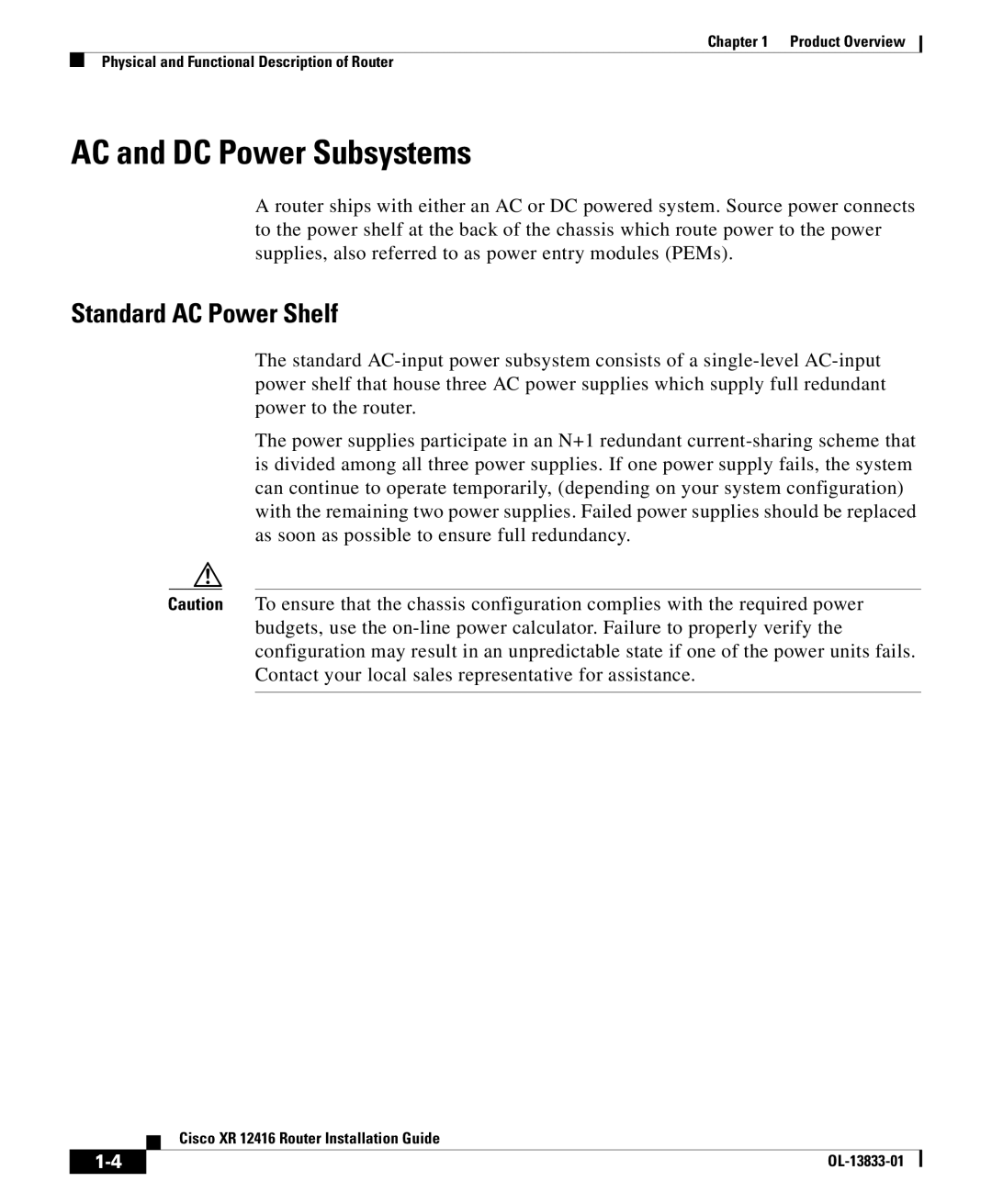 Cisco Systems Cisco XR 12416 manual AC and DC Power Subsystems, Standard AC Power Shelf 