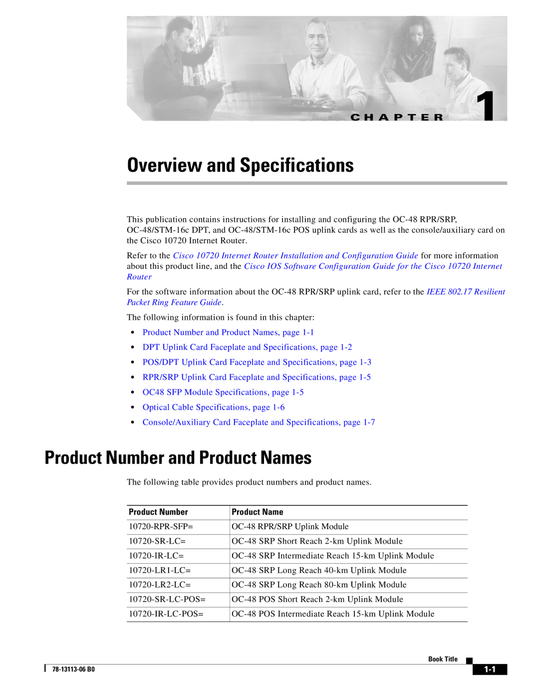 Cisco Systems CISCO10720 manual Product Number and Product Names, Product Number Product Name 