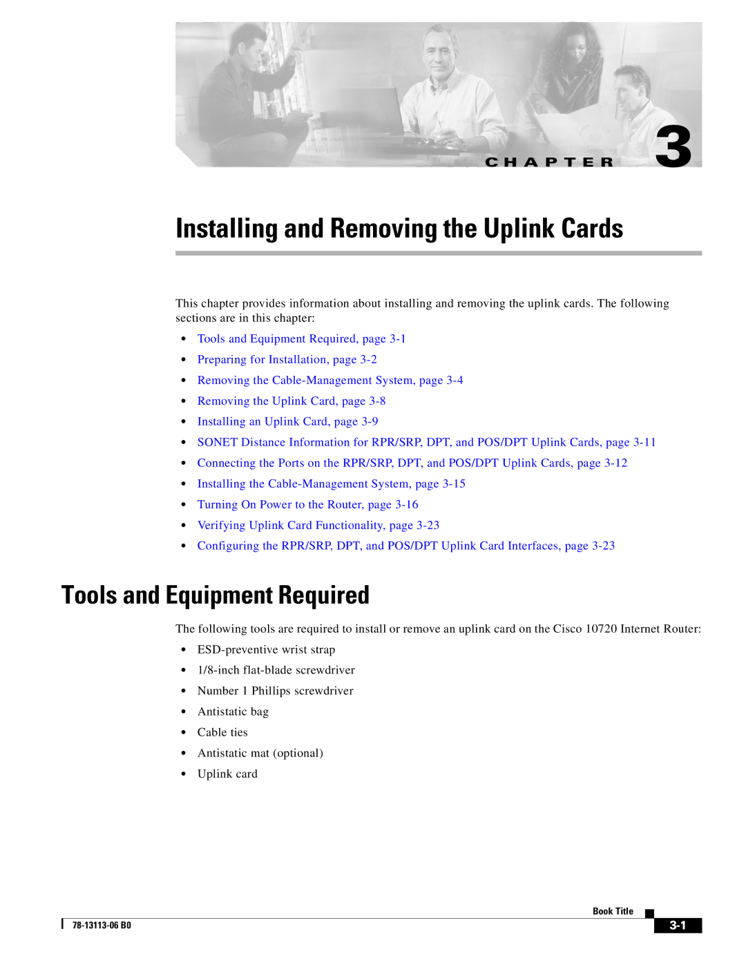 Cisco Systems CISCO10720 manual Installing and Removing the Uplink Cards, Tools and Equipment Required 