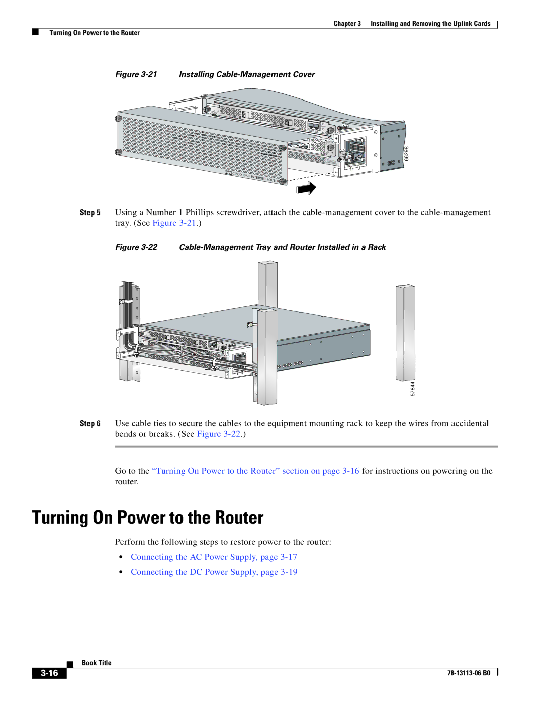 Cisco Systems CISCO10720 manual Turning On Power to the Router, Installing Cable-Management Cover 