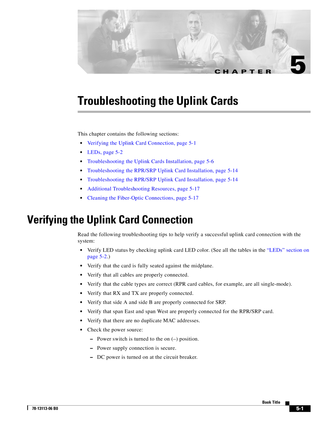 Cisco Systems CISCO10720 manual Troubleshooting the Uplink Cards, Verifying the Uplink Card Connection 