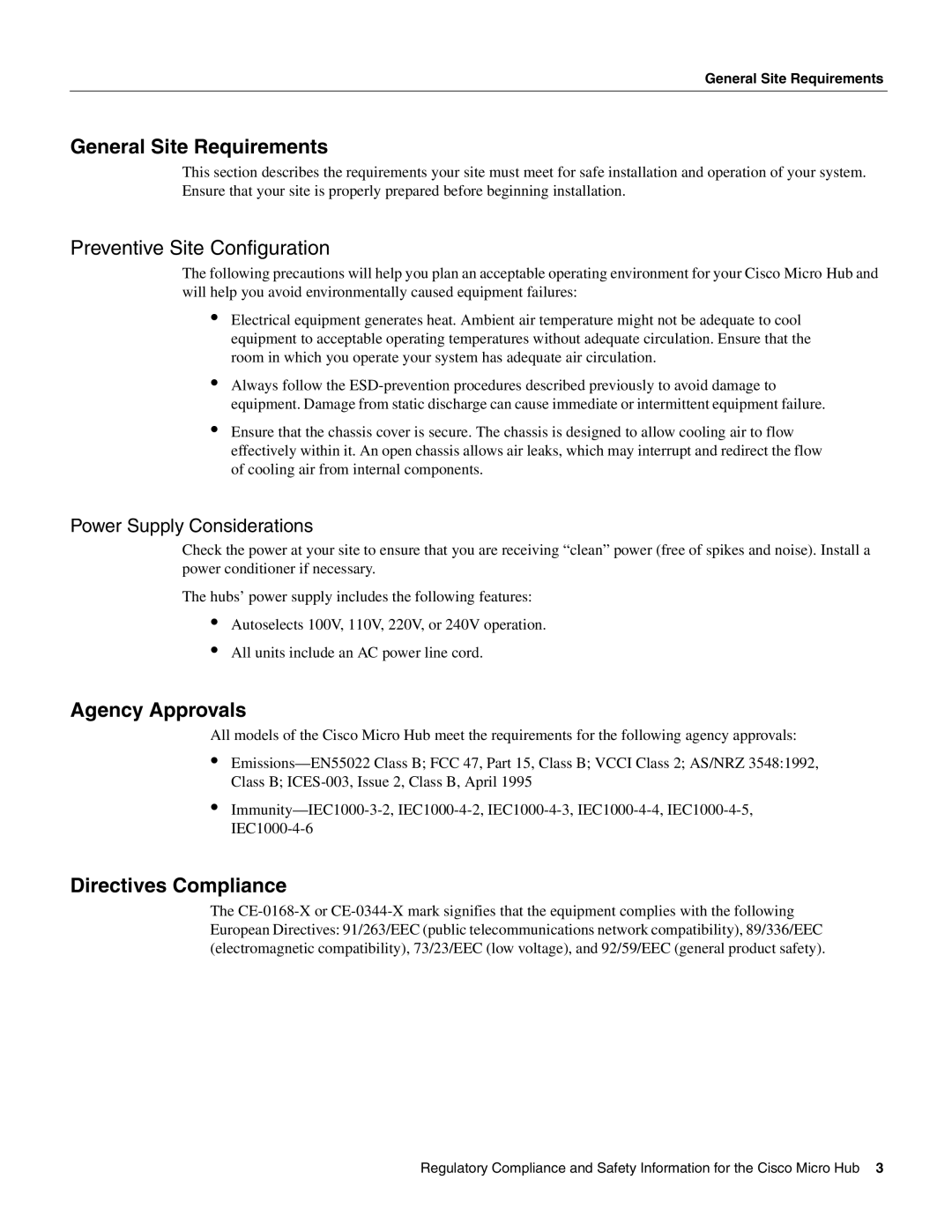 Cisco Systems CISCO1501 General Site Requirements, Agency Approvals, Directives Compliance, Power Supply Considerations 