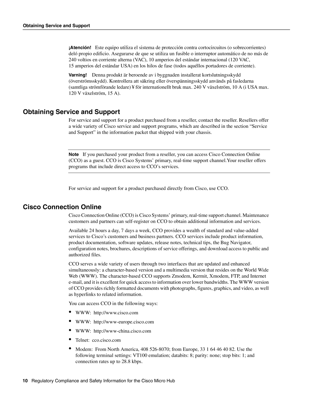 Cisco Systems CISCO1501 manual Obtaining Service and Support, Cisco Connection Online 
