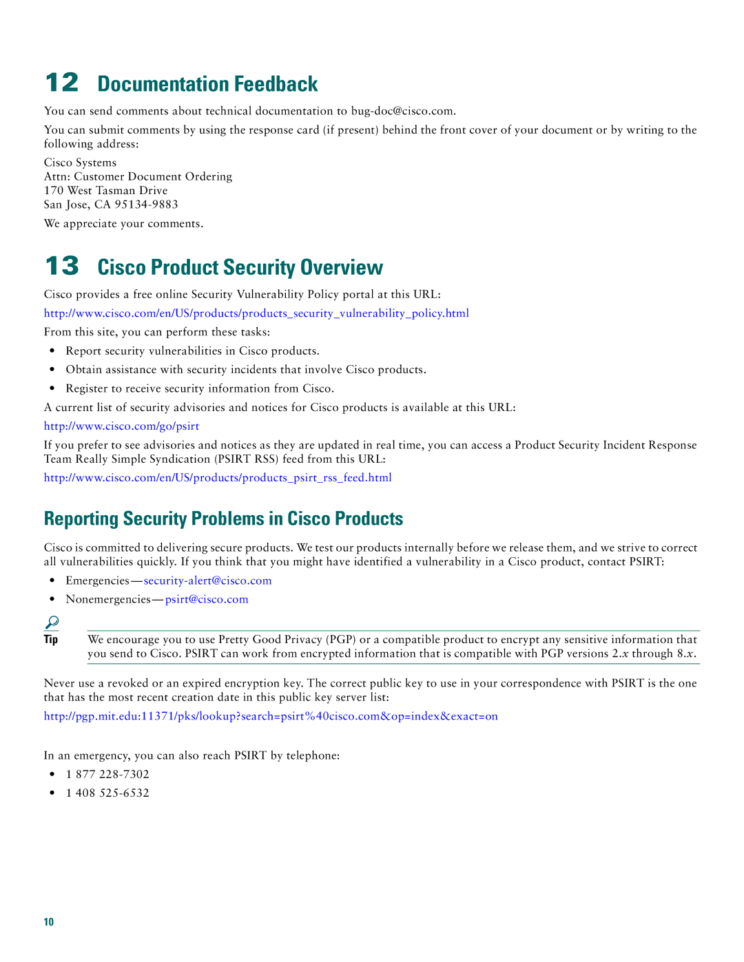 Cisco Systems CISCO1721 quick start Documentation Feedback, Cisco Product Security Overview 