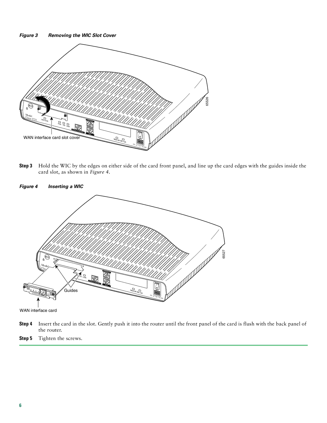 Cisco Systems CISCO1721 quick start Removing the WIC Slot Cover 