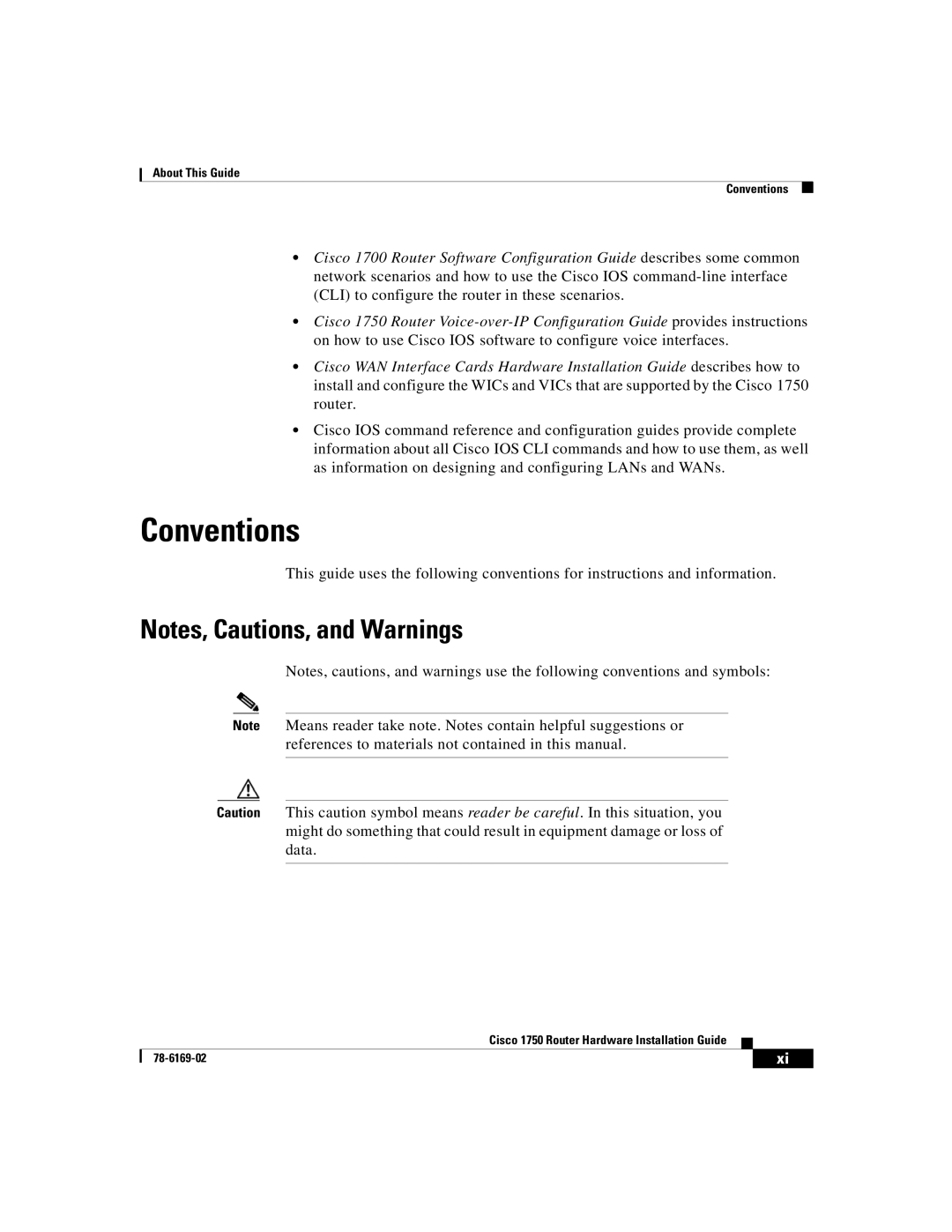 Cisco Systems CISCO1750 manual Conventions 