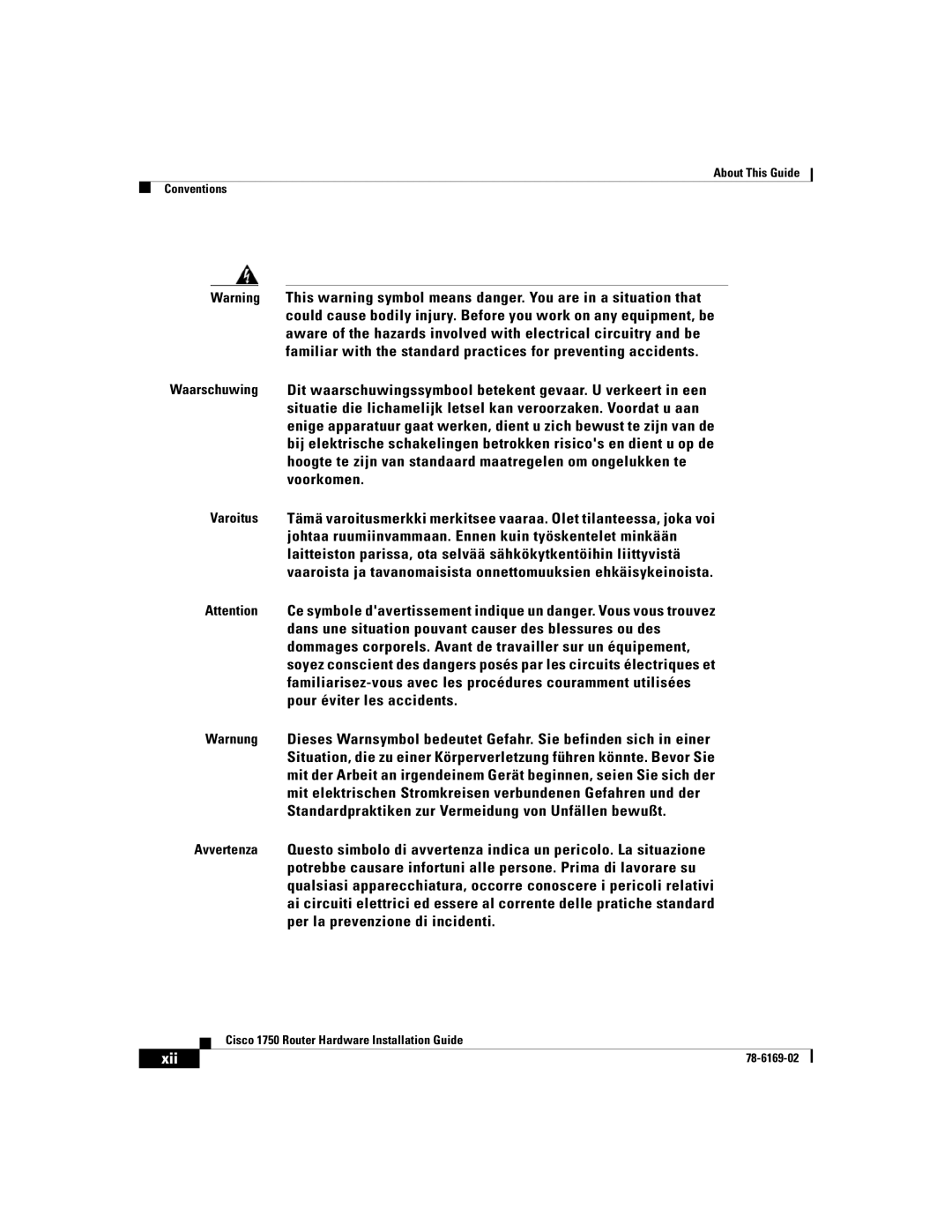 Cisco Systems CISCO1750 manual Xii 