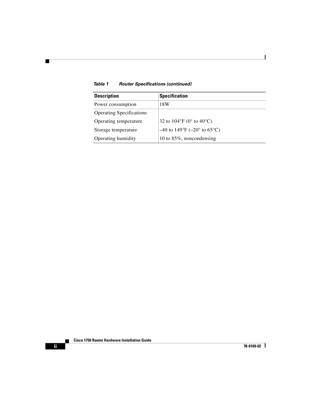 Cisco Systems CISCO1750 manual Cisco 1750 Router Hardware Installation Guide 78-6169-02 