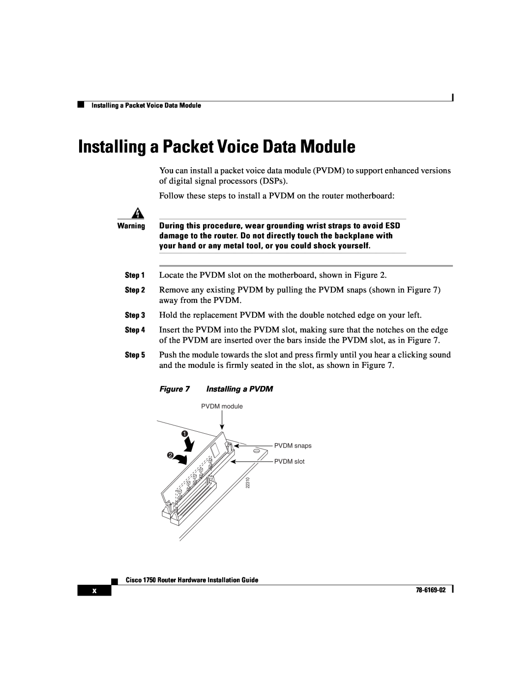 Cisco Systems CISCO1750 manual Installing a Packet Voice Data Module 