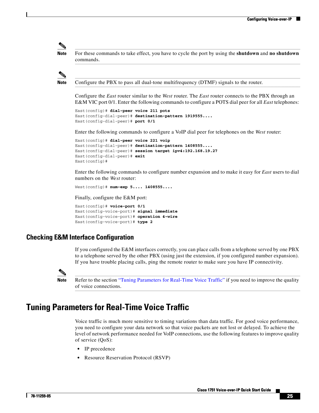 Cisco Systems CISCO1751 quick start Tuning Parameters for Real-Time Voice Traffic, Checking E&M Interface Configuration 