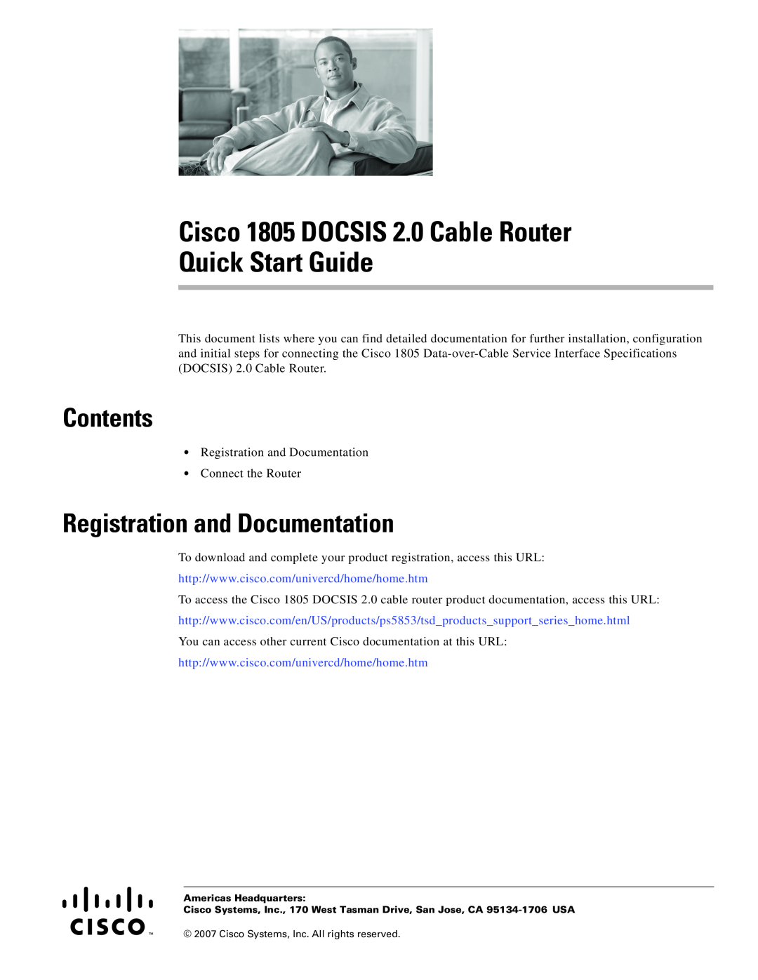 Cisco Systems CISCO1805 quick start Contents, Registration and Documentation 