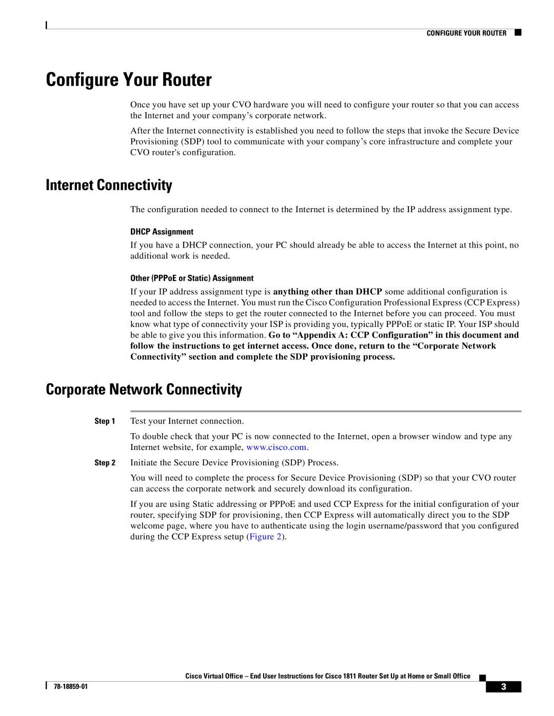 Cisco Systems CISCO1811 manual Internet Connectivity, Corporate Network Connectivity 