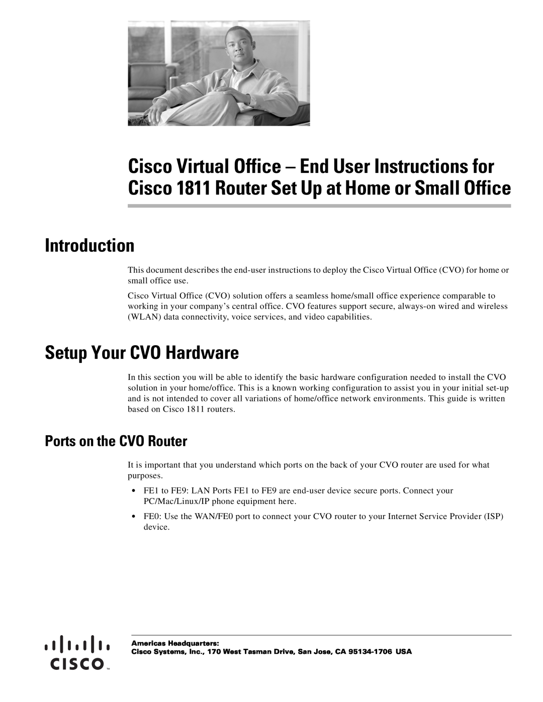 Cisco Systems CISCO1811 manual Introduction, Setup Your CVO Hardware, Ports on the CVO Router 