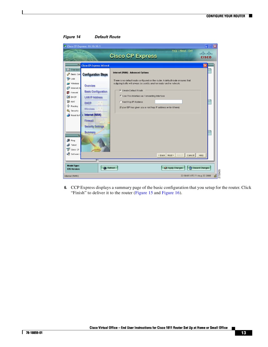 Cisco Systems CISCO1811 manual Default Route, Configure Your Router, 78-18859-01 