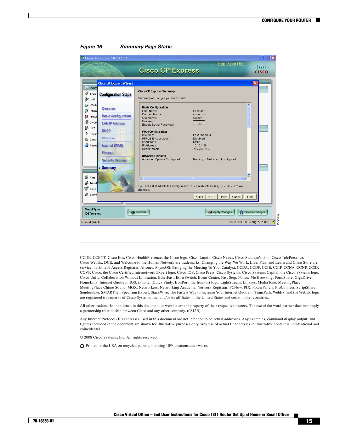 Cisco Systems CISCO1811 manual Summary Page Static, Configure Your Router, 78-18859-01 