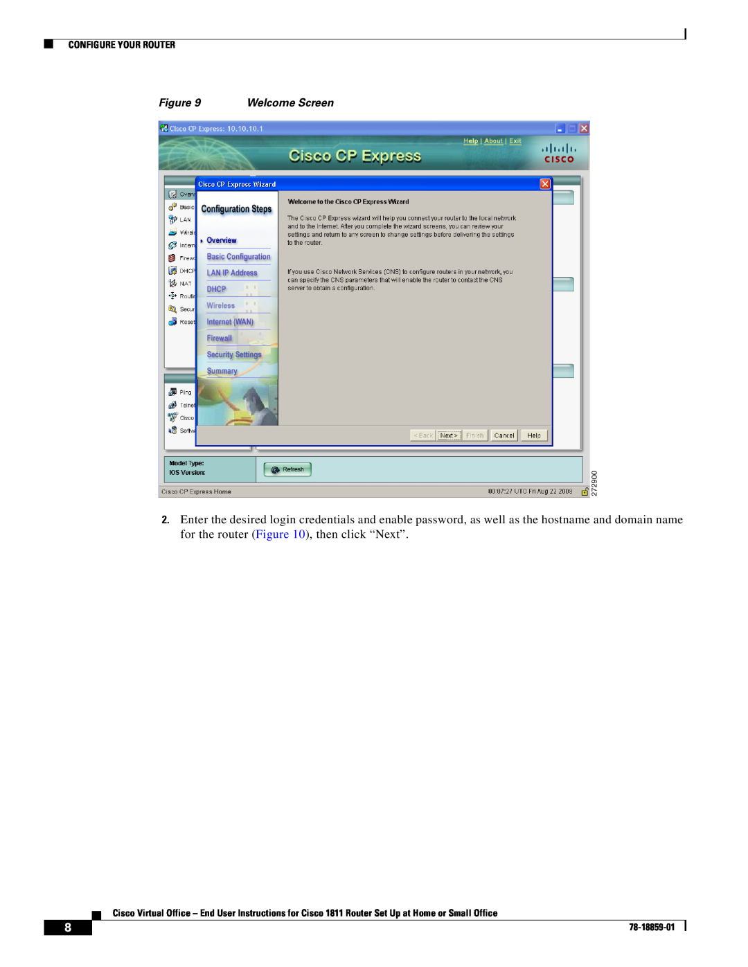 Cisco Systems CISCO1811 manual Configure Your Router, Welcome Screen, 78-18859-01 