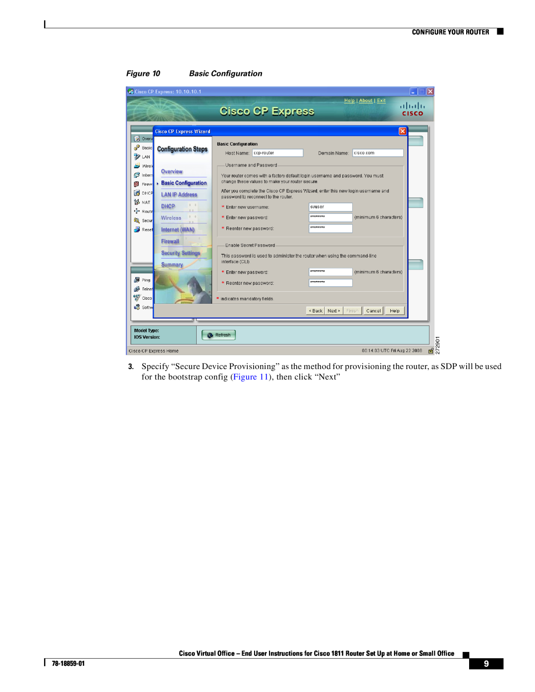Cisco Systems CISCO1811 manual Basic Configuration, Configure Your Router, 78-18859-01 