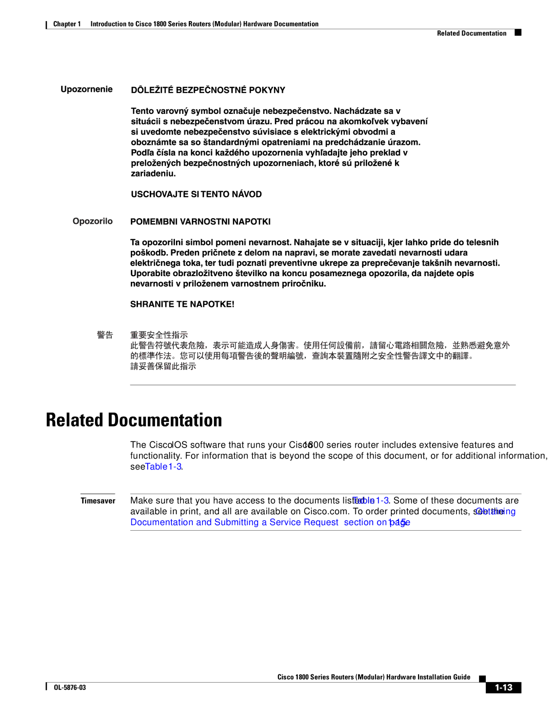 Cisco Systems CISCO1841-HSEC/K9-RF manual Related Documentation 