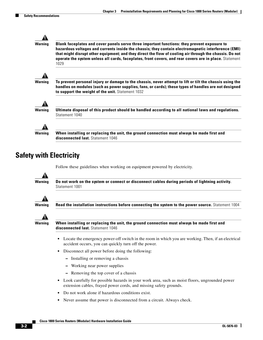 Cisco Systems CISCO1841-HSEC/K9-RF manual Safety with Electricity 