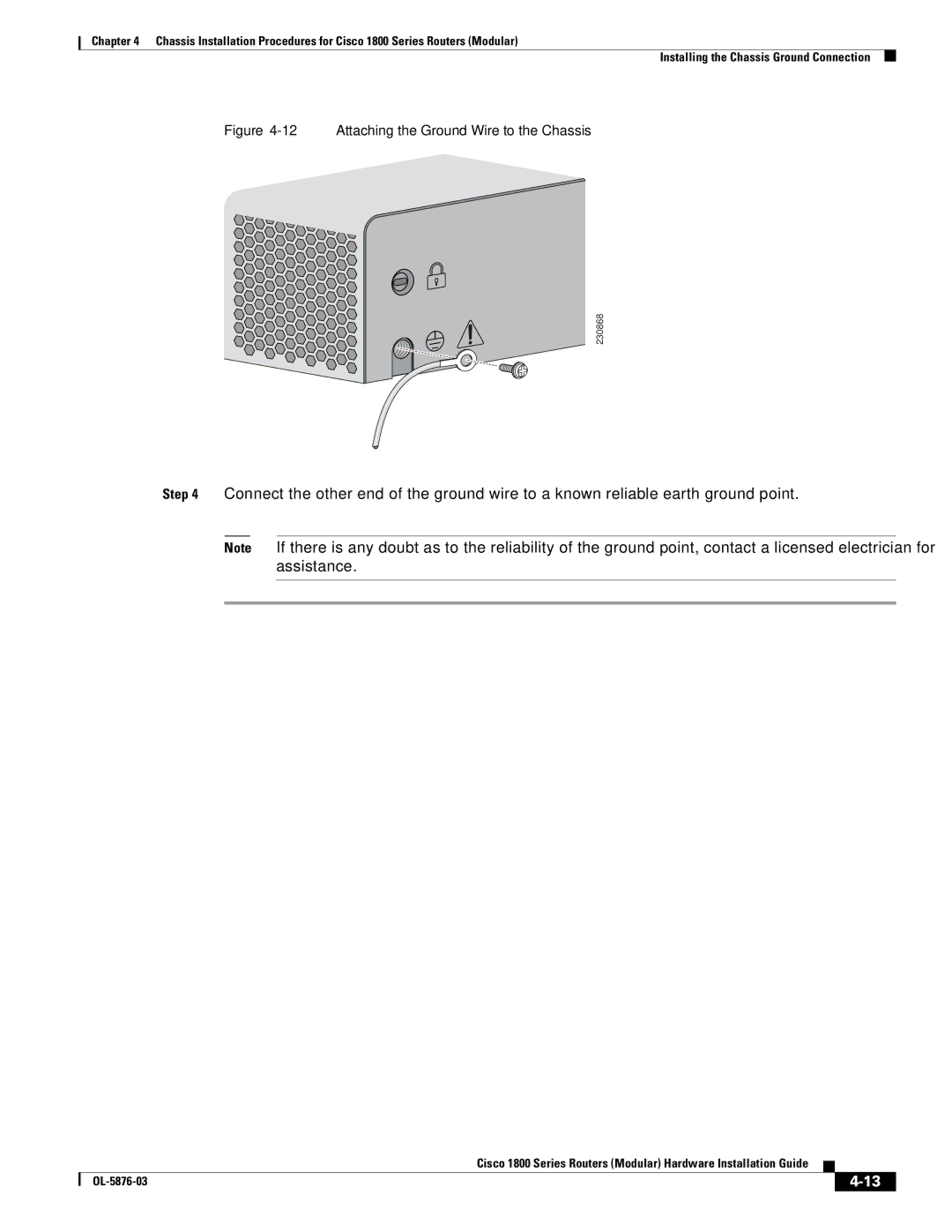 Cisco Systems CISCO1841-HSEC/K9-RF manual Attaching the Ground Wire to the Chassis 