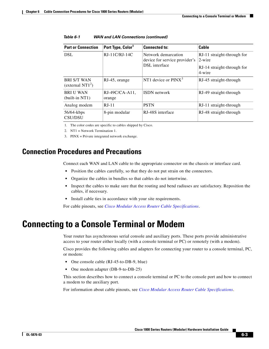 Cisco Systems CISCO1841-HSEC/K9-RF manual Connecting to a Console Terminal or Modem, Connection Procedures and Precautions 