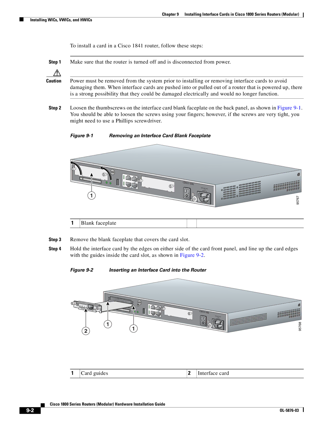 Cisco Systems CISCO1841-HSEC/K9-RF manual Card guides Interface card 