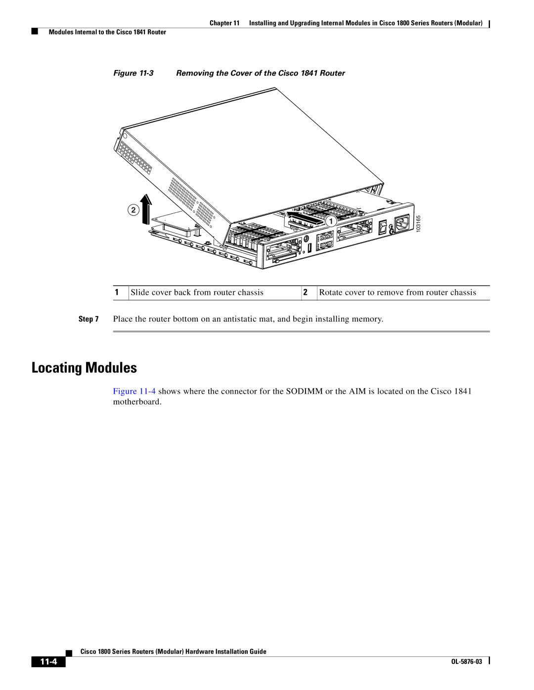 Cisco Systems CISCO1841-HSEC/K9-RF manual Locating Modules, 11-4 