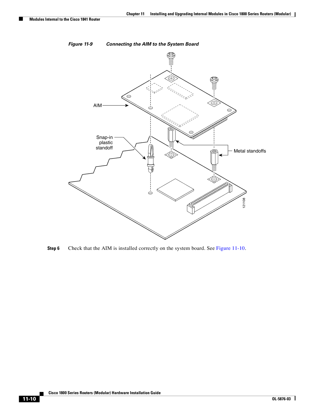 Cisco Systems CISCO1841-HSEC/K9-RF manual 11-10, Connecting the AIM to the System Board 