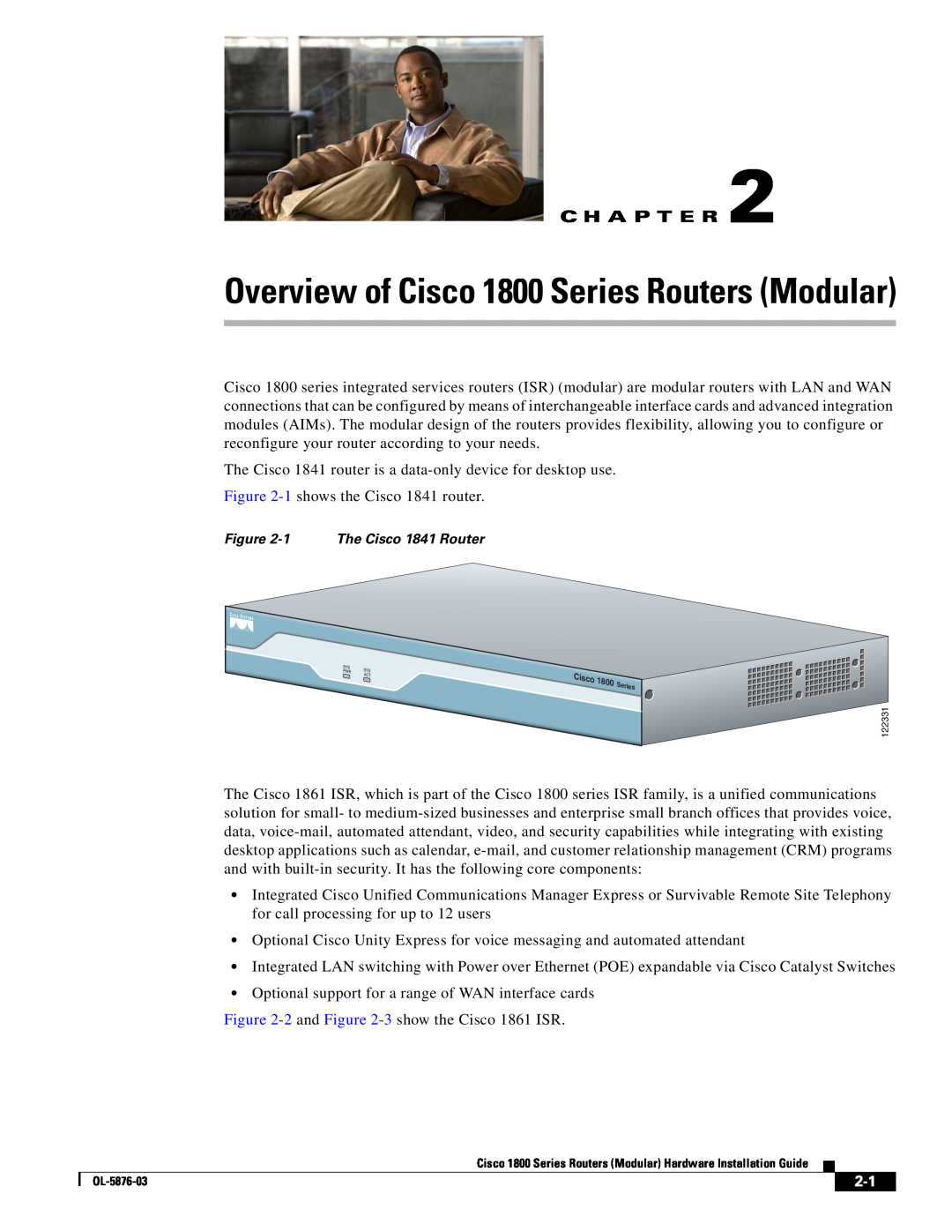 Cisco Systems CISCO1841-HSEC/K9-RF manual Overview of Cisco 1800 Series Routers Modular, C H A P T E R 