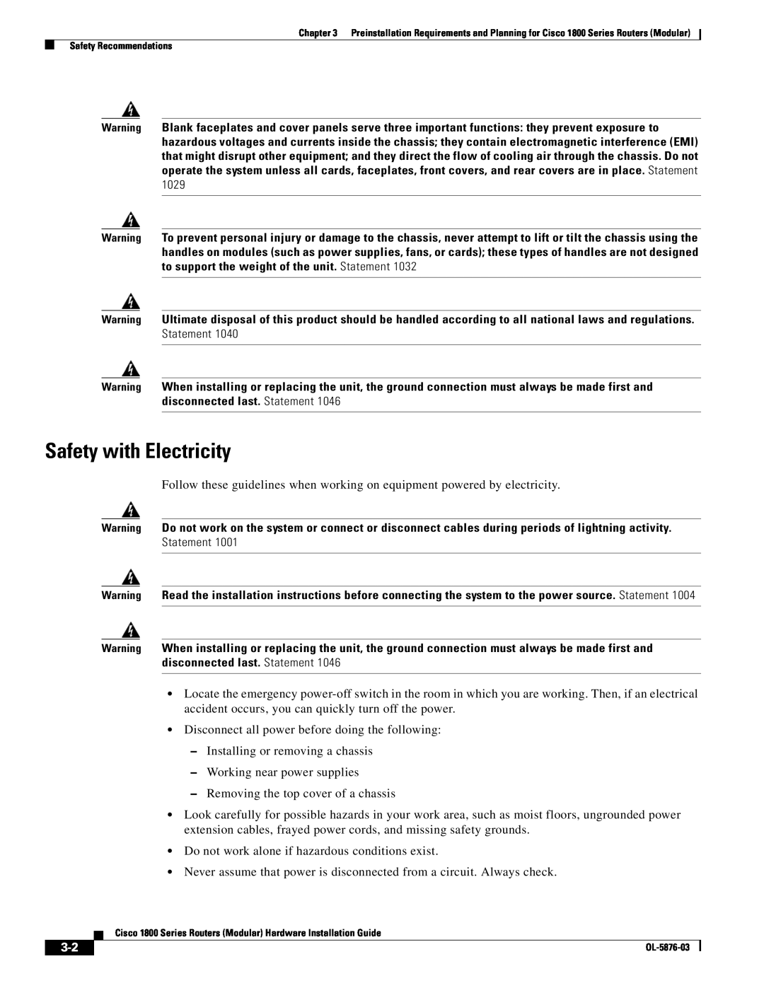 Cisco Systems CISCO1841-HSEC/K9-RF manual Safety with Electricity 