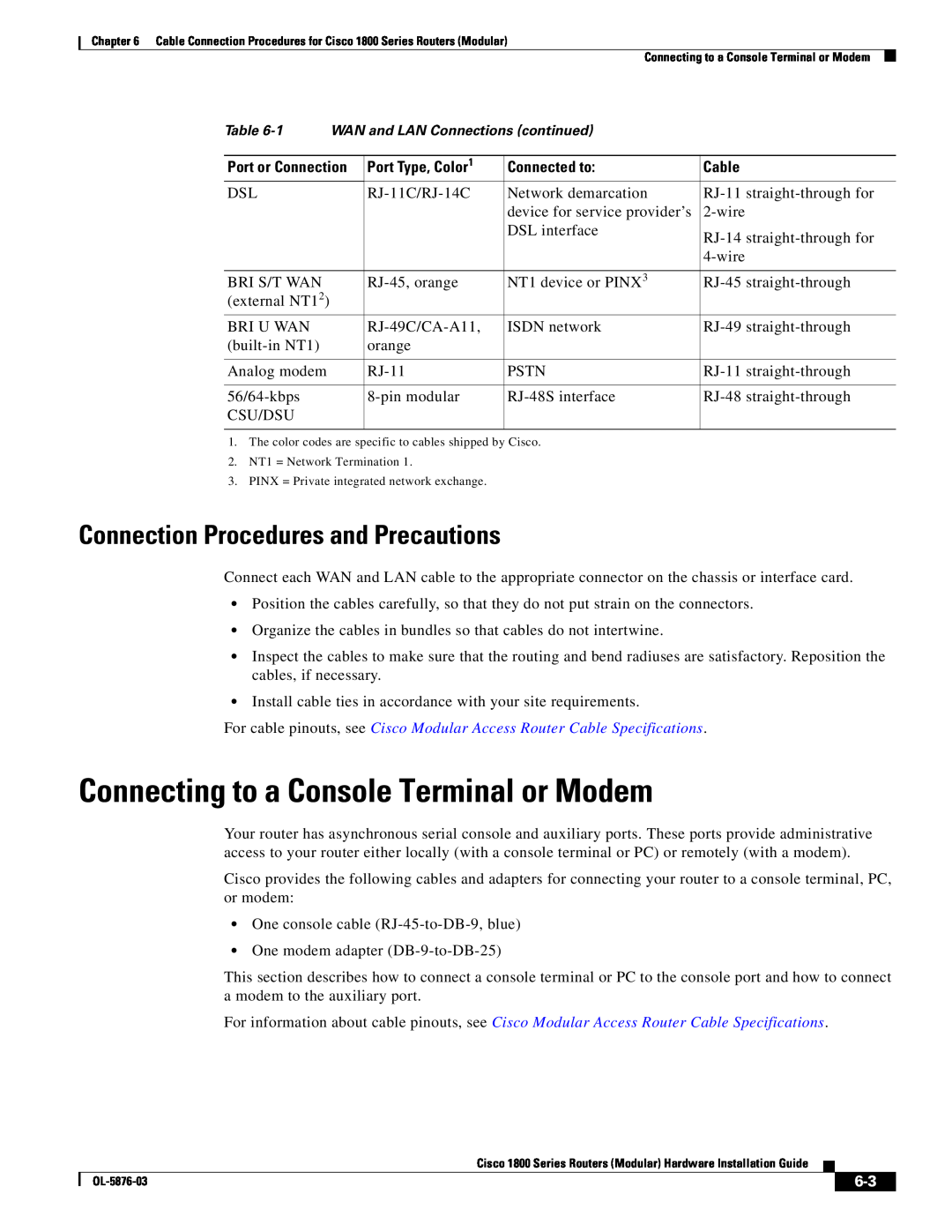 Cisco Systems CISCO1841-HSEC/K9-RF manual Connecting to a Console Terminal or Modem, Connection Procedures and Precautions 