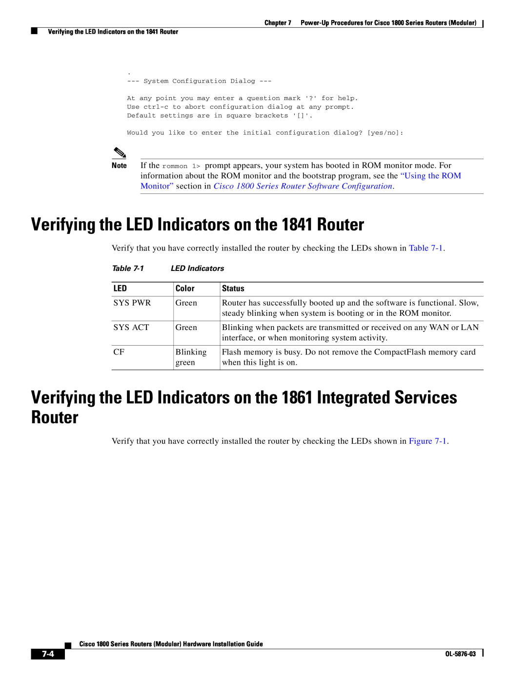Cisco Systems CISCO1841-HSEC/K9-RF manual Verifying the LED Indicators on the 1841 Router 