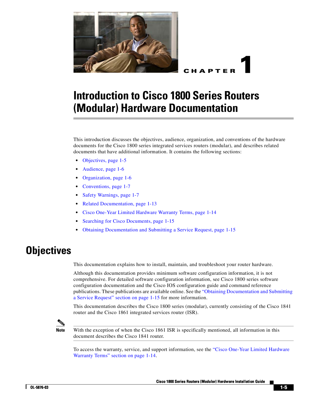 Cisco Systems CISCO1841-HSEC/K9-RF manual Objectives, C H A P T E R, Safety Warnings, page Related Documentation, page 