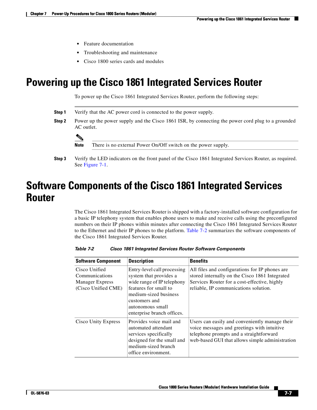 Cisco Systems CISCO1841-HSEC/K9-RF manual Powering up the Cisco 1861 Integrated Services Router 