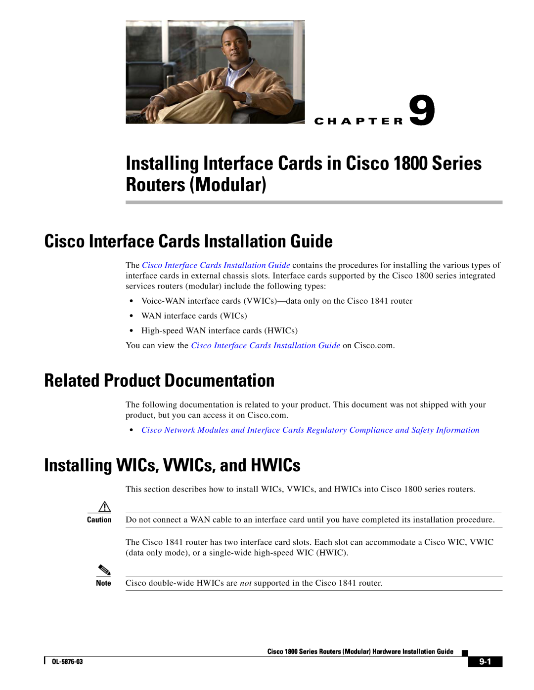 Cisco Systems CISCO1841-HSEC/K9-RF manual Installing Interface Cards in Cisco 1800 Series Routers Modular, C H A P T E R 