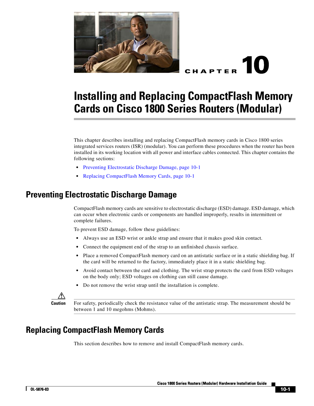 Cisco Systems CISCO1841-HSEC/K9-RF Replacing CompactFlash Memory Cards, Preventing Electrostatic Discharge Damage, page 
