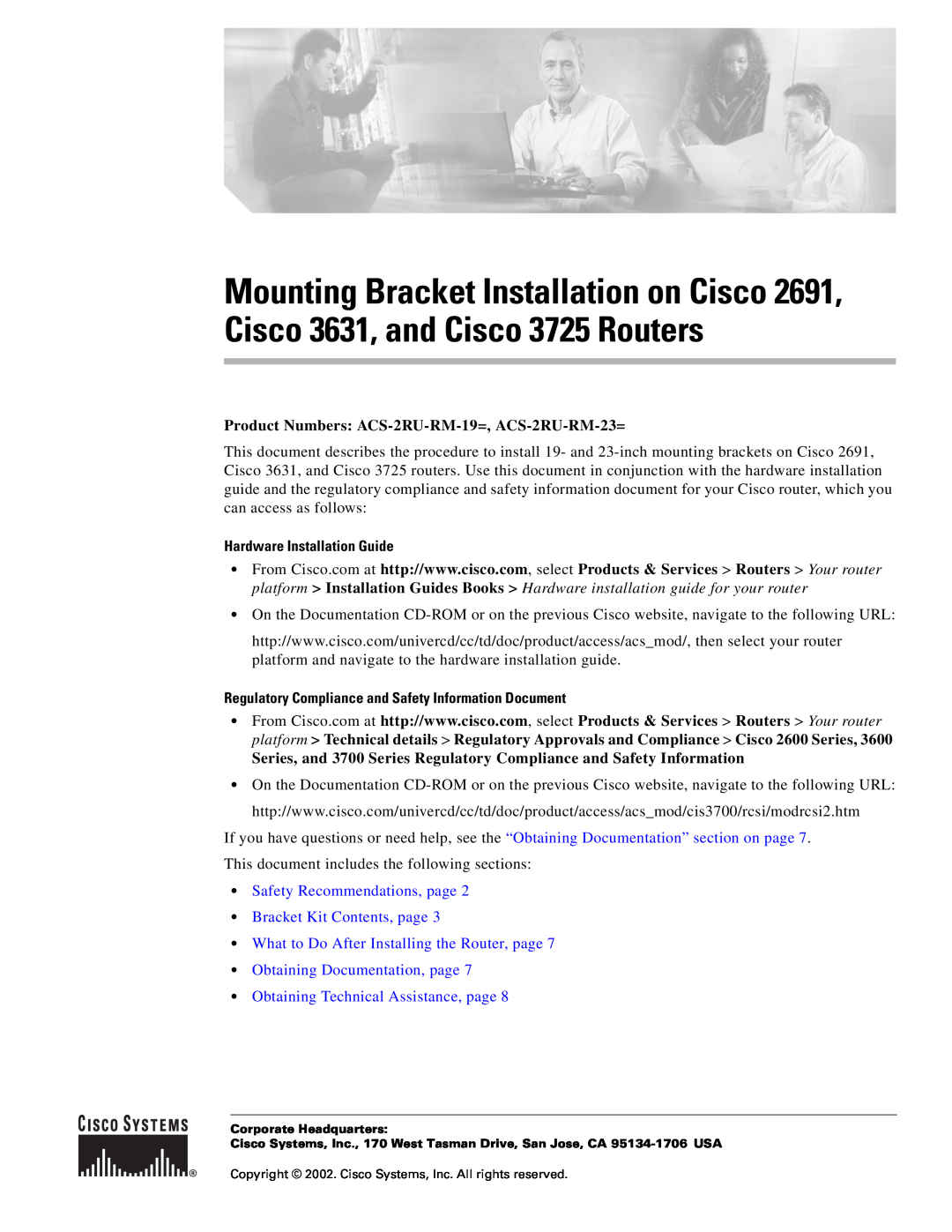 Cisco Systems CISCO3725 manual Hardware Installation Guide, Regulatory Compliance and Safety Information Document 