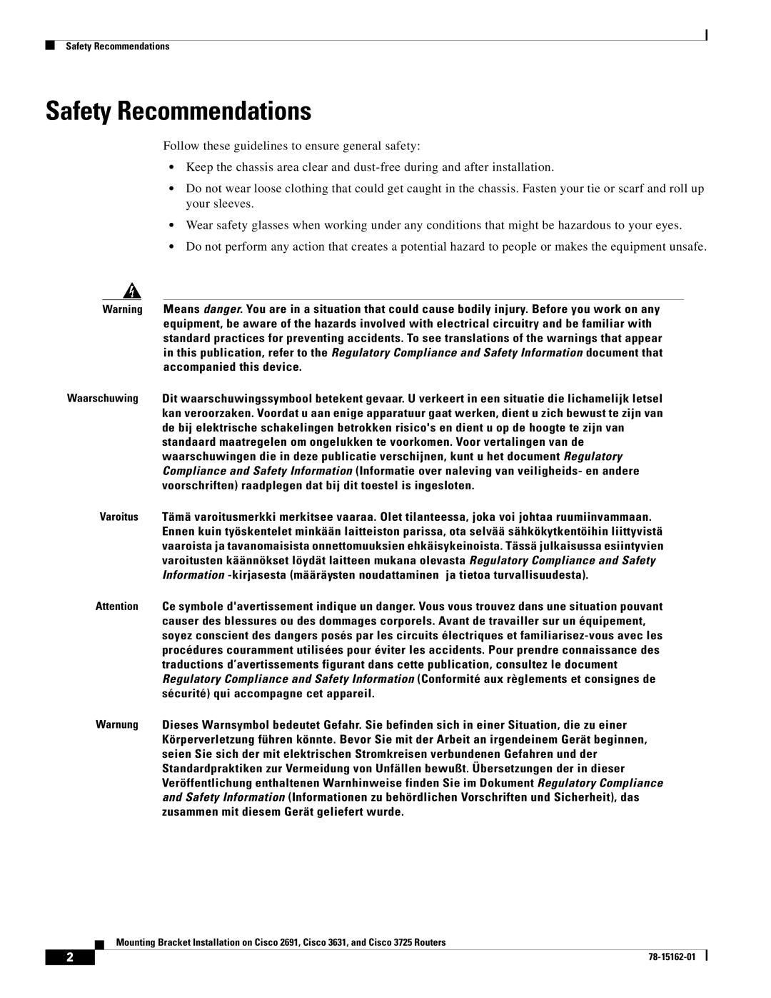 Cisco Systems CISCO2691, CISCO3725 manual Safety Recommendations 