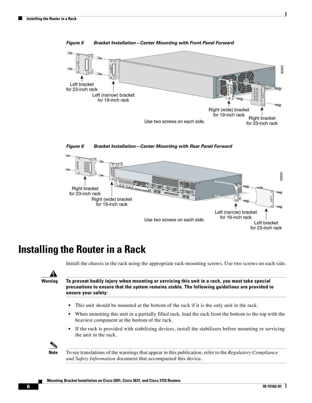 Cisco Systems CISCO2691, CISCO3725 manual Installing the Router in a Rack, V0 EN 