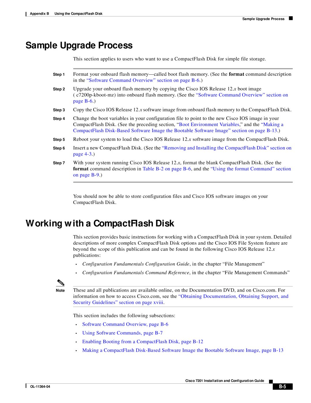 Cisco Systems CISCO7201 manual Sample Upgrade Process, Working with a CompactFlash Disk 