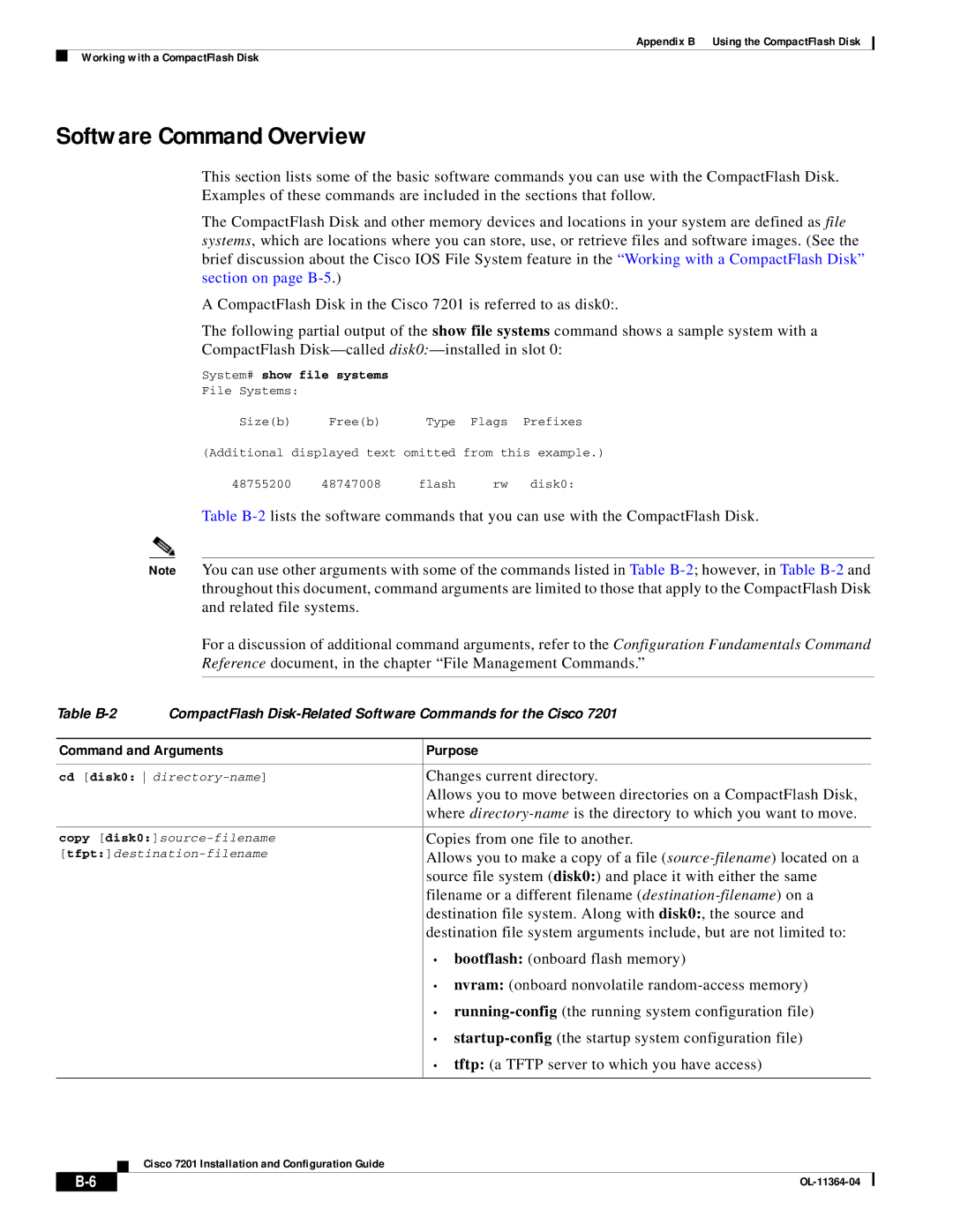 Cisco Systems CISCO7201 manual Software Command Overview, Command and Arguments Purpose 