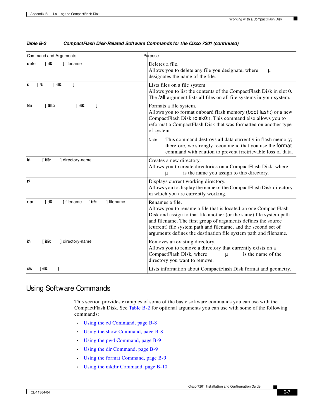 Cisco Systems CISCO7201 manual Using Software Commands 