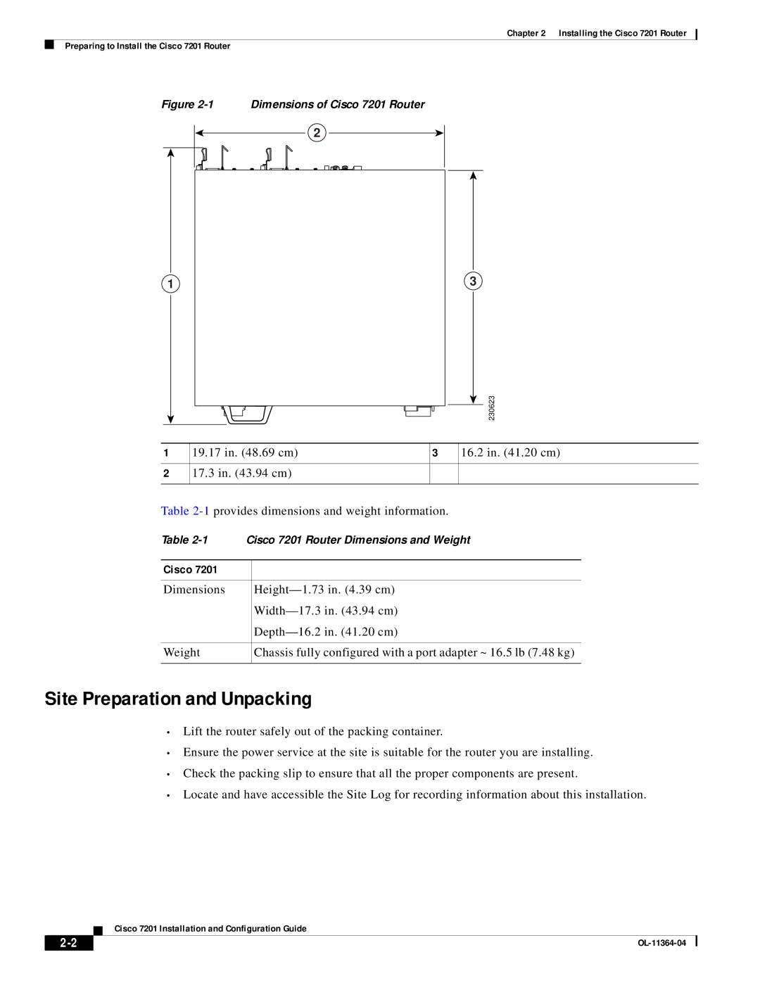 Cisco Systems CISCO7201 manual Site Preparation and Unpacking, Cisco 