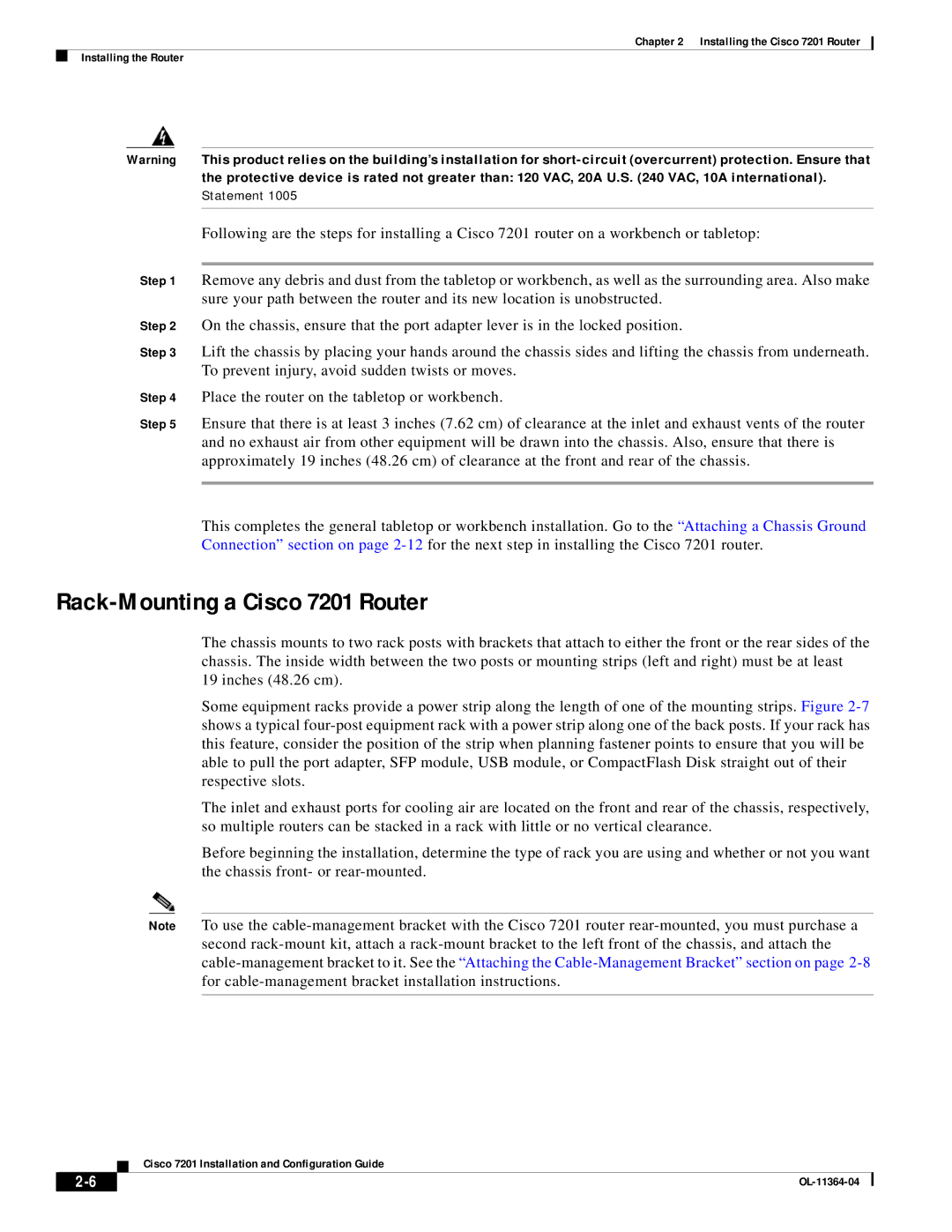 Cisco Systems CISCO7201 manual Rack-Mounting a Cisco 7201 Router 