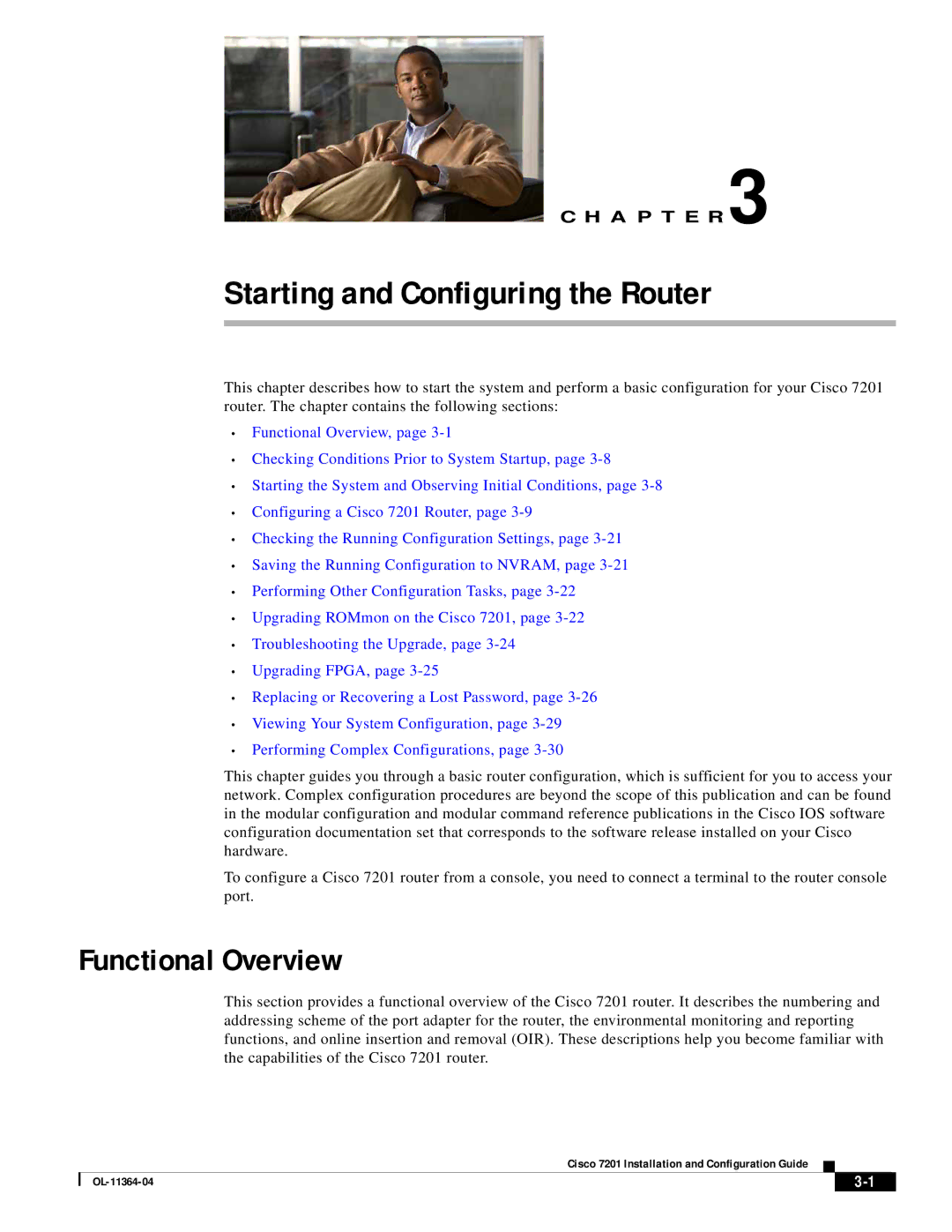 Cisco Systems CISCO7201 manual Starting and Configuring the Router, Functional Overview 