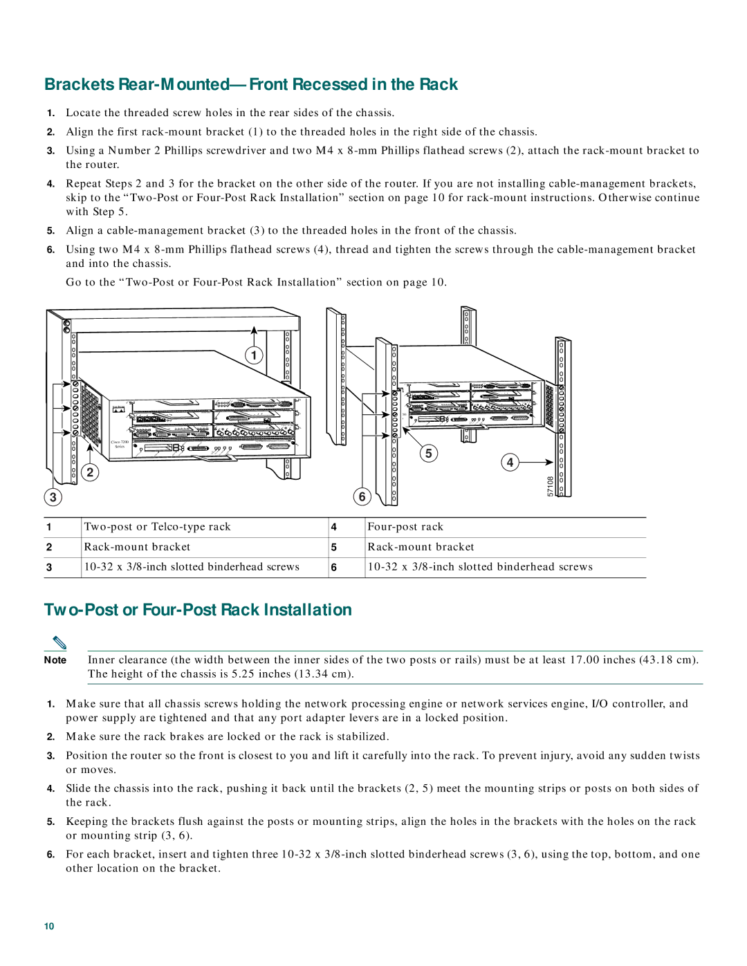 Cisco Systems CISCO7206 Brackets Rear-Mounted-Front Recessed in the Rack, Two-Post or Four-Post Rack Installation 