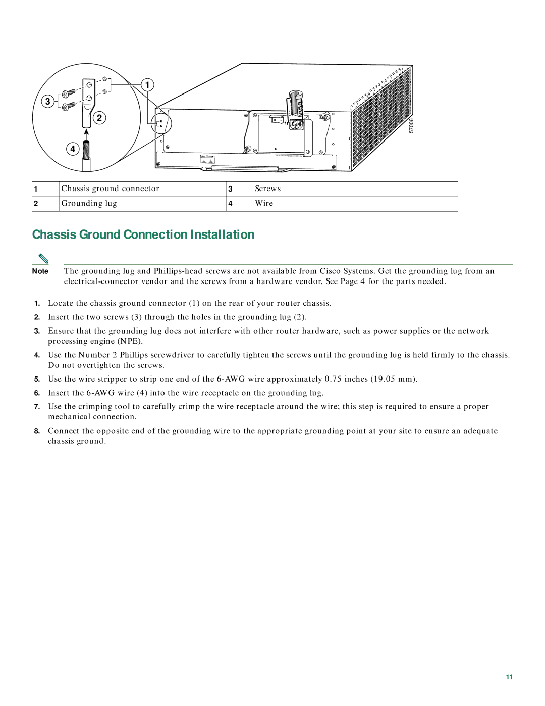 Cisco Systems CISCO7206 quick start Chassis Ground Connection Installation 