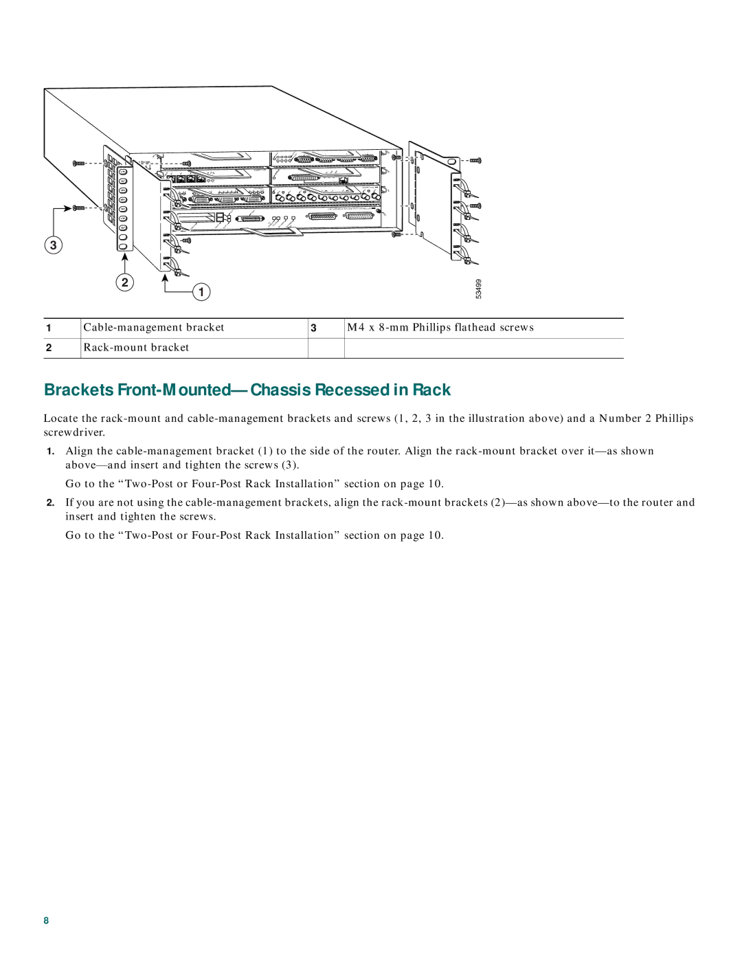 Cisco Systems CISCO7206 quick start Brackets Front-Mounted-Chassis Recessed in Rack, Cisco 7200 Series 